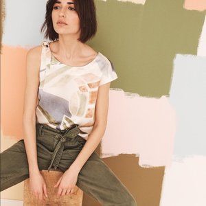 Maeve Nailah Silk Asymmetrical Watercolor Top